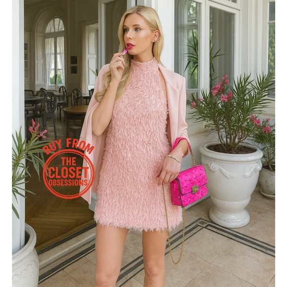 ZARA Pink Feather Appliqué Mini Dress NWT | Halter Open Back Blogger Fave - Picture 6 of 16